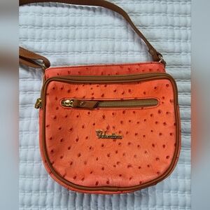 VALENTINA Orange Ostrich Leather Shoulder Handbag